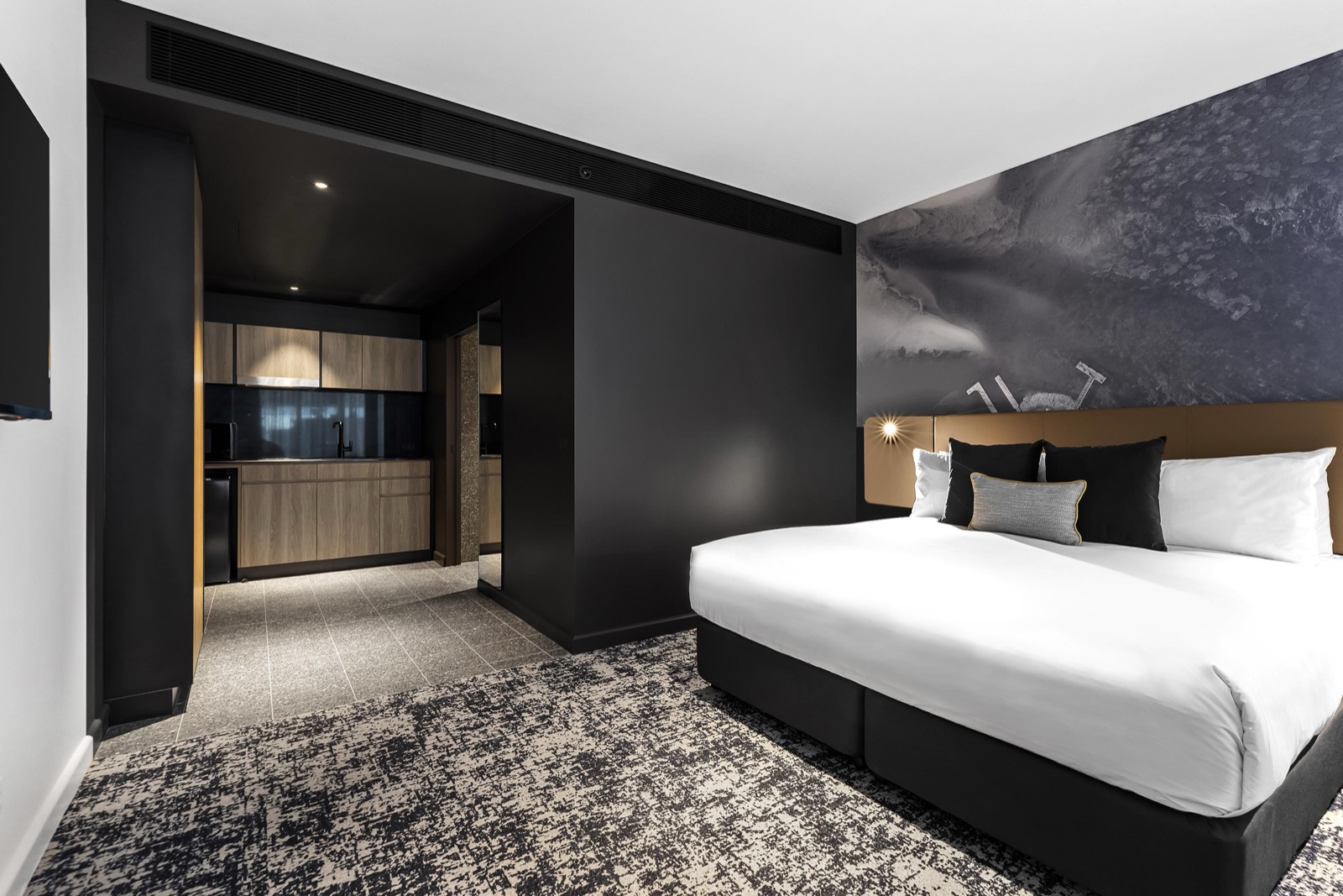 Studio apartment living and sleeping space